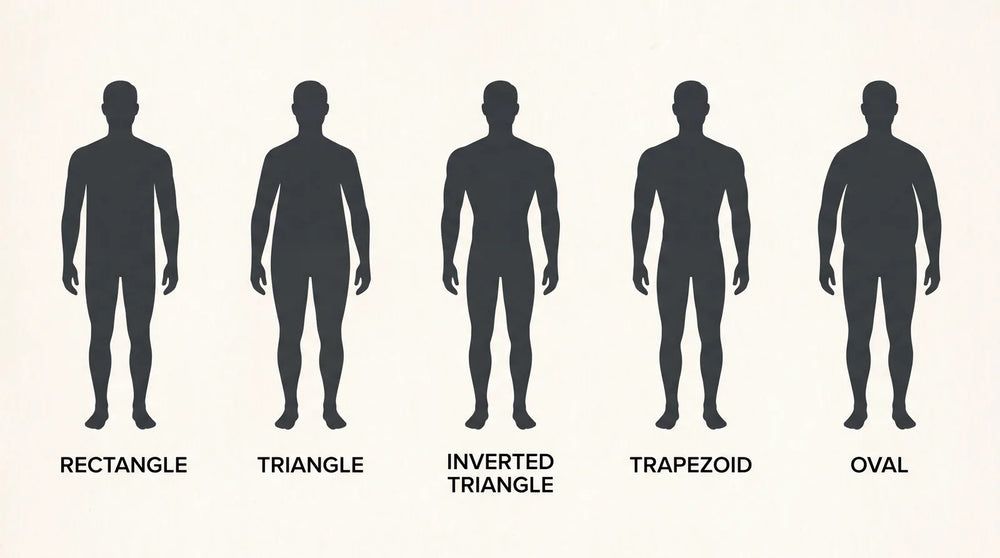 The five male body shapes: rectangle, triangle, inverted triangle, trapezoid, and oval
