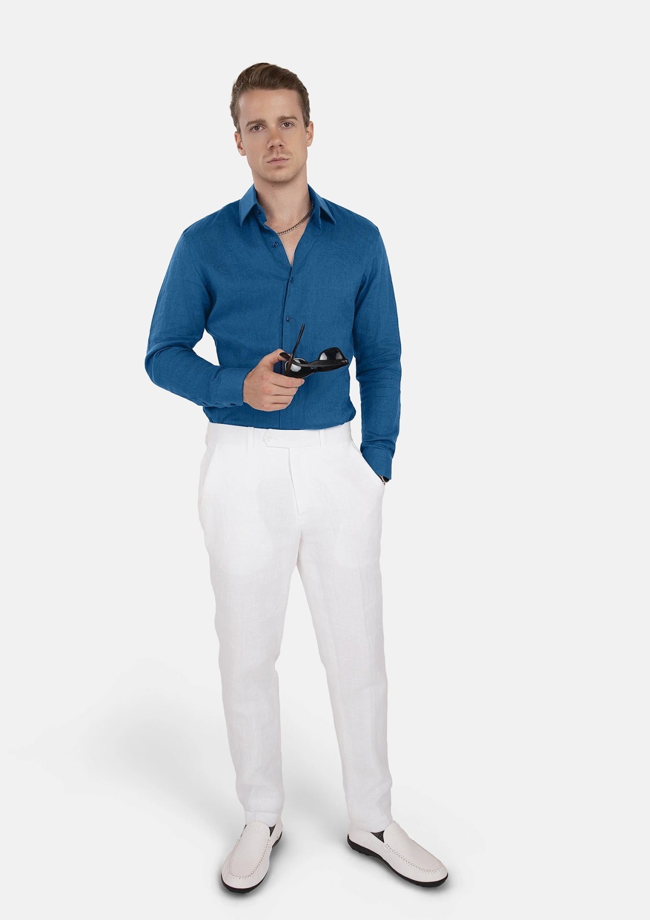 Marine Blue Linen Shirt - SARTORO