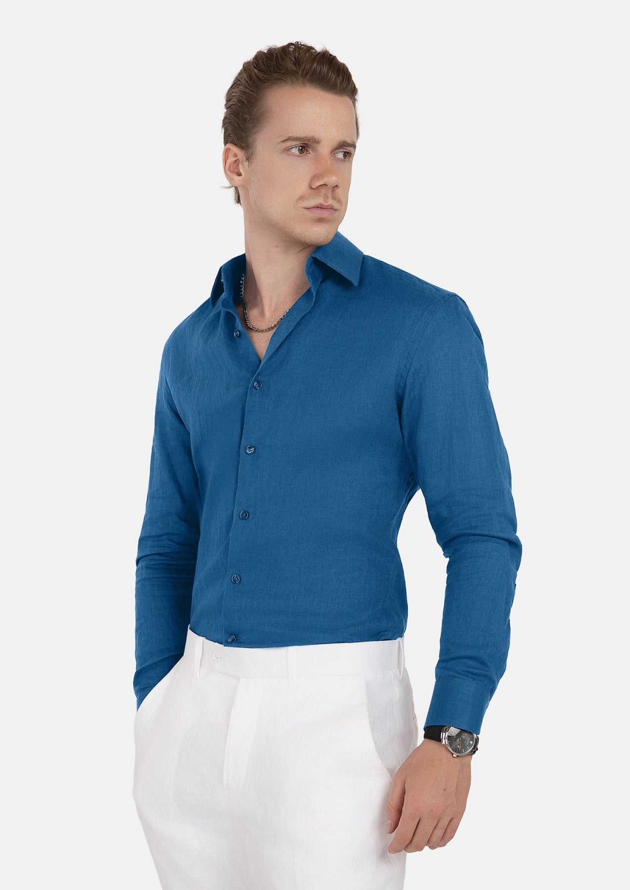 Marine Blue Linen Shirt - SARTORO