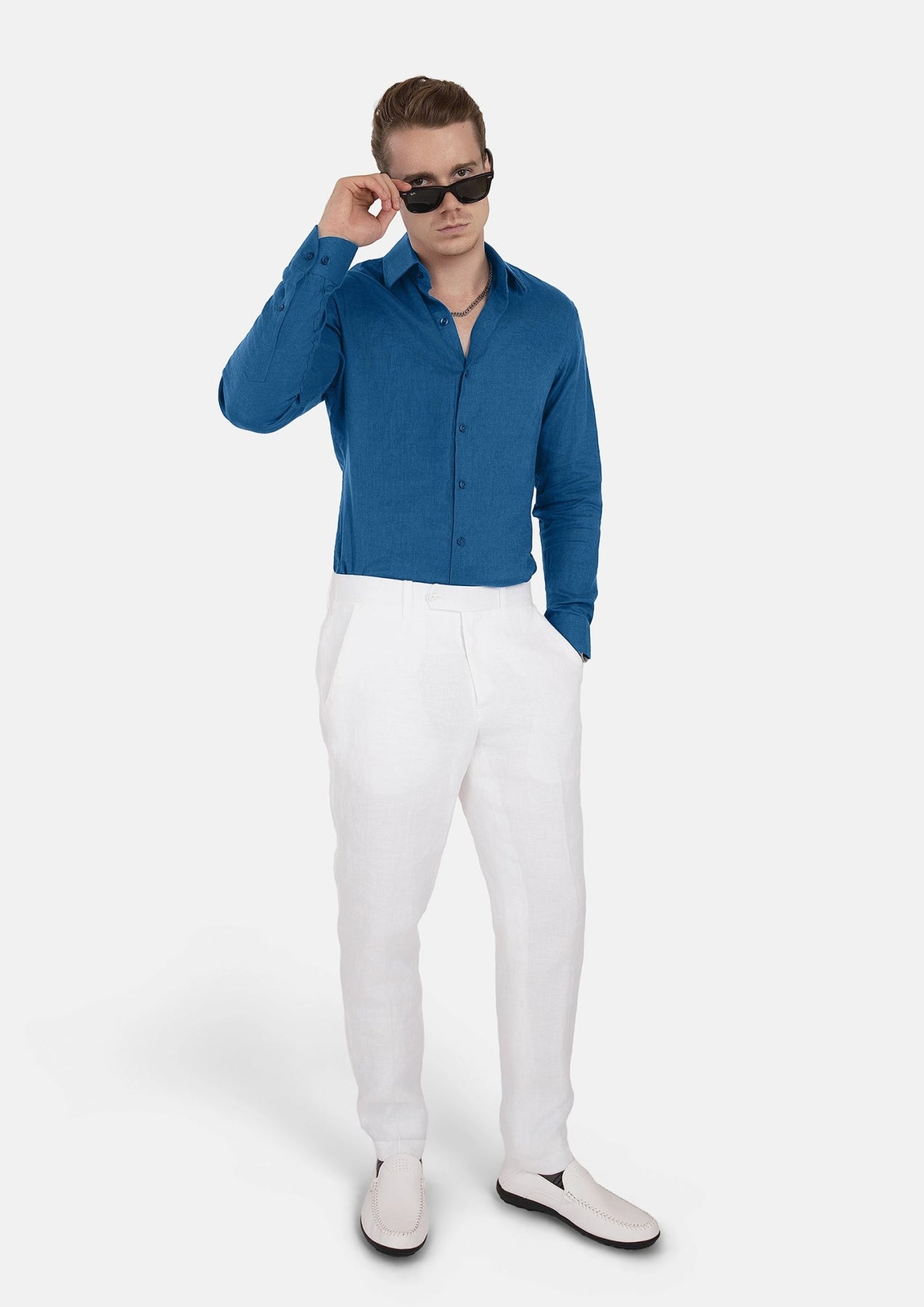Marine Blue Linen Shirt - SARTORO