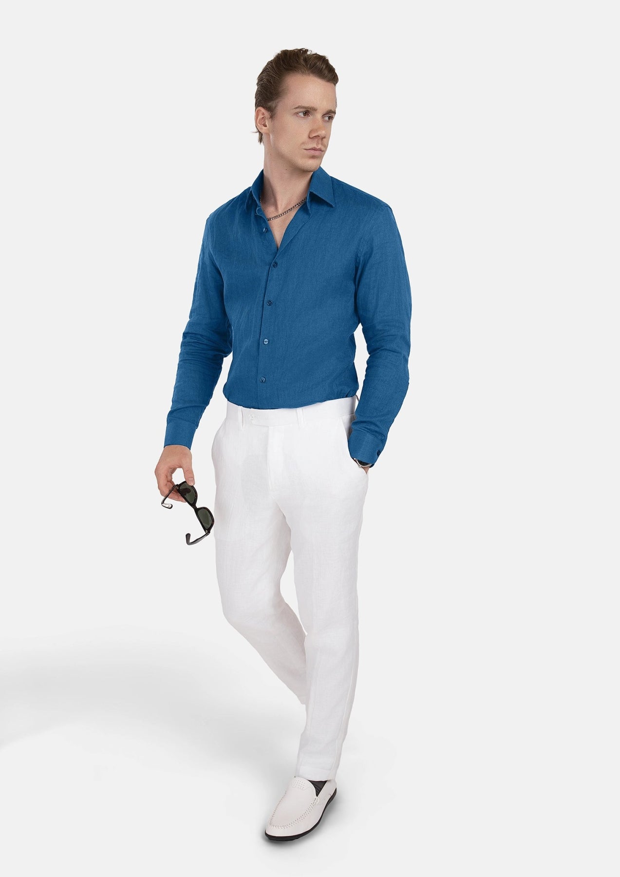 Marine Blue Linen Shirt - SARTORO