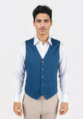 Marine Blue Linen Vest - SARTORO