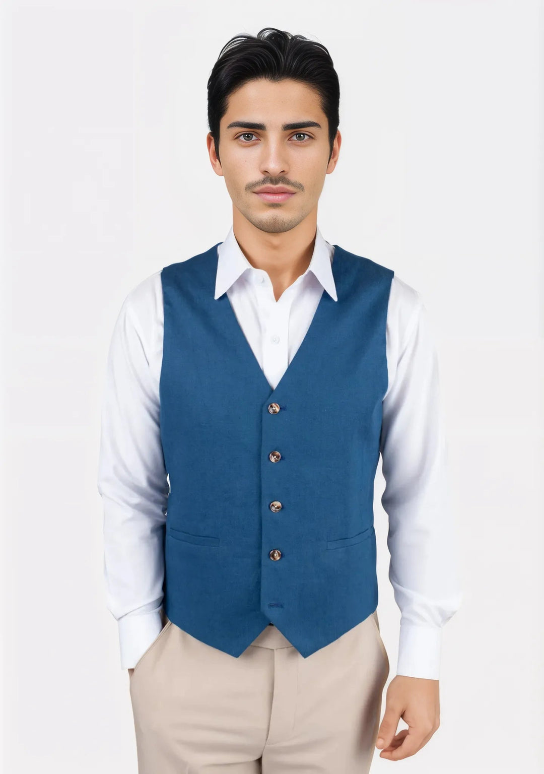 Marine Blue Linen Vest - SARTORO