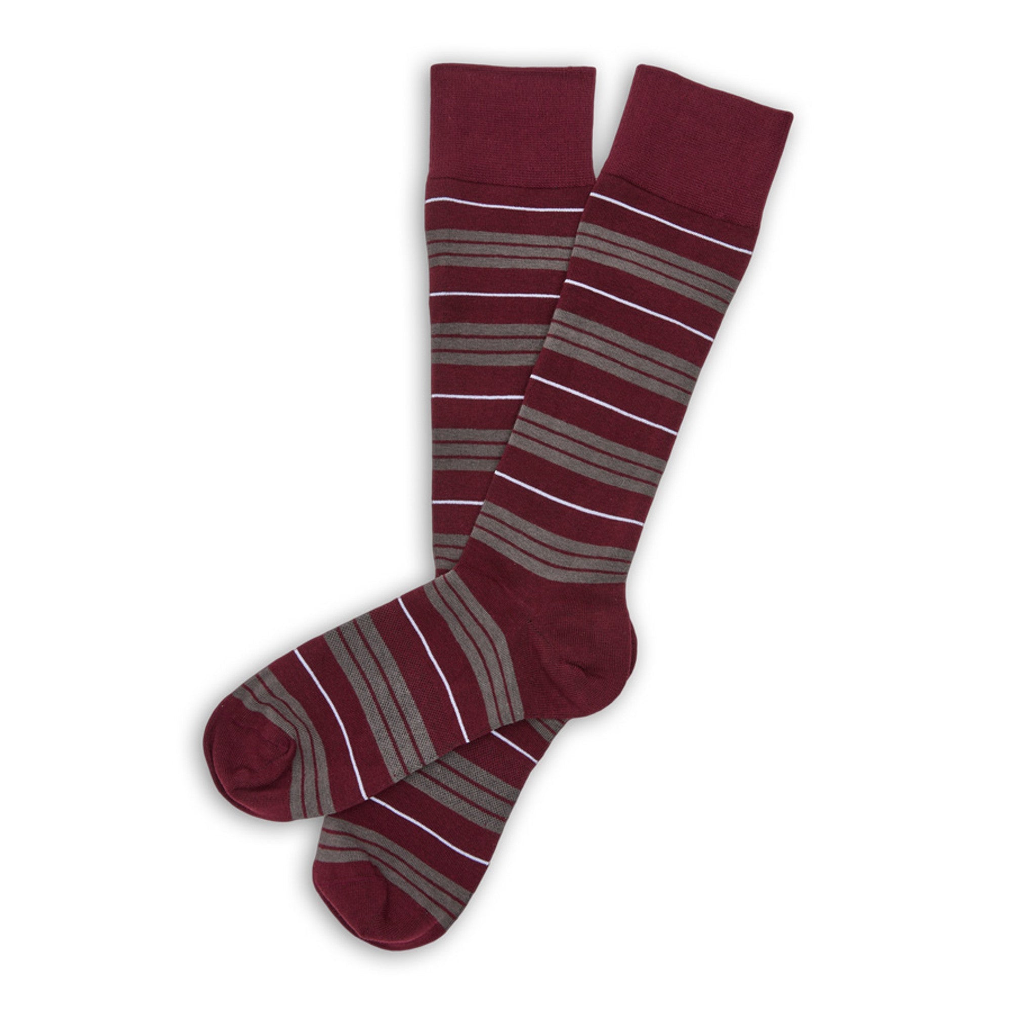 Maroon Triple Stripe Dress Socks - SARTORO785