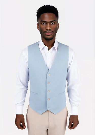 Maya Blue Linen Blend Vest - SARTORO