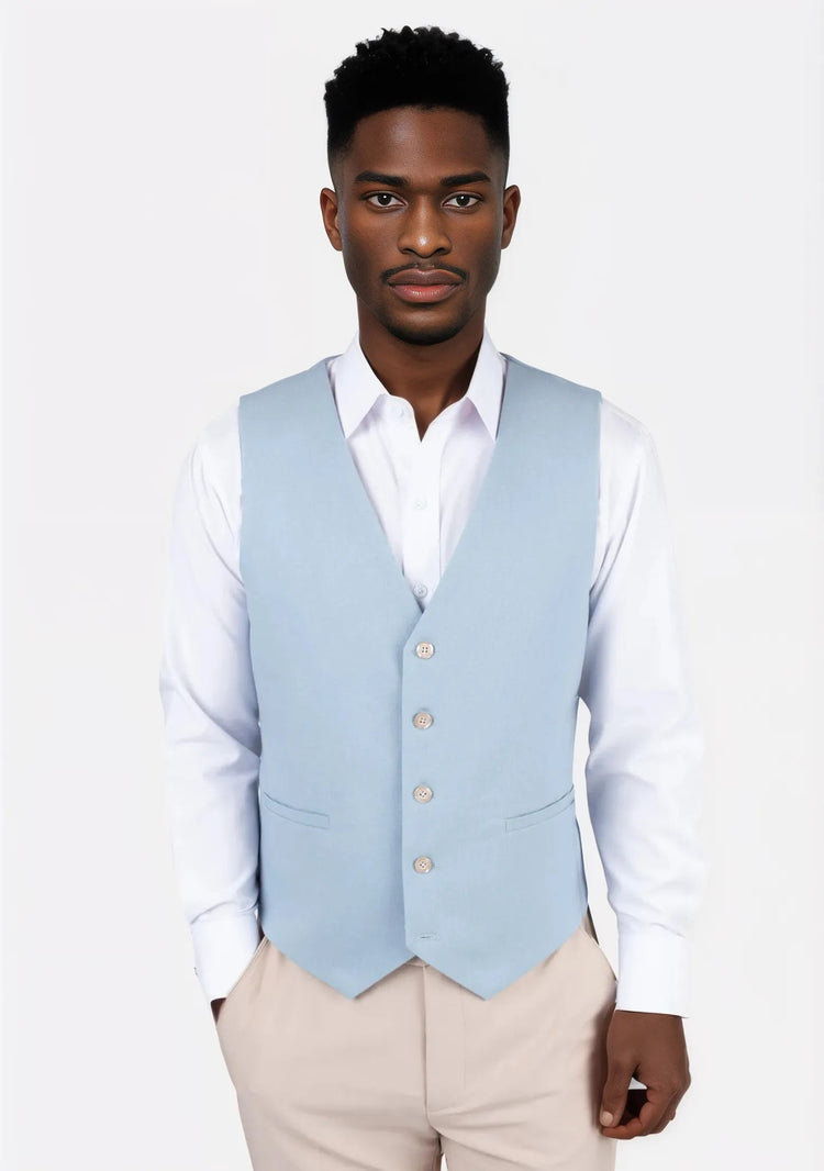 Maya Blue Linen Blend Vest - SARTORO828