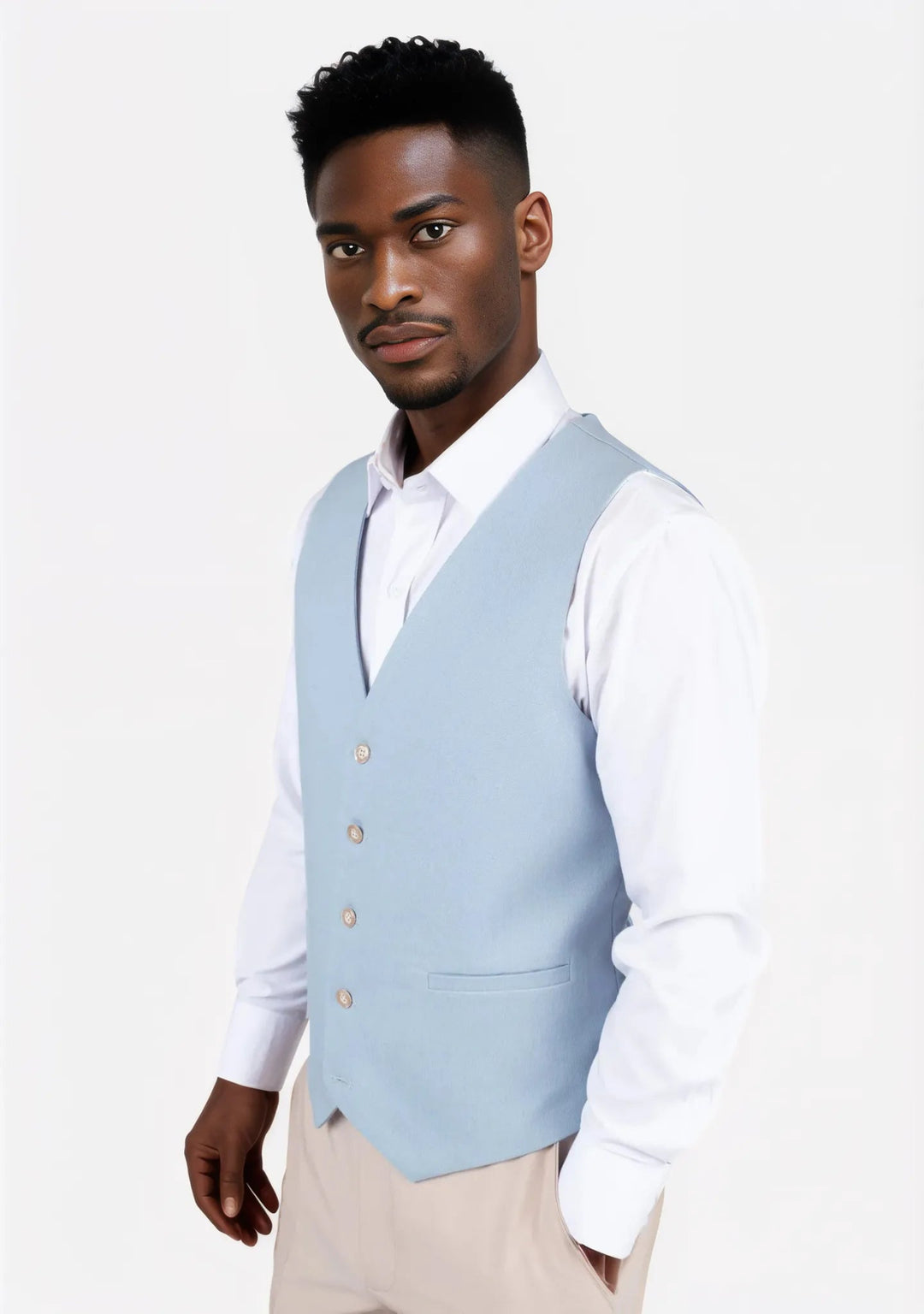 Maya Blue Linen Blend Vest - SARTORO