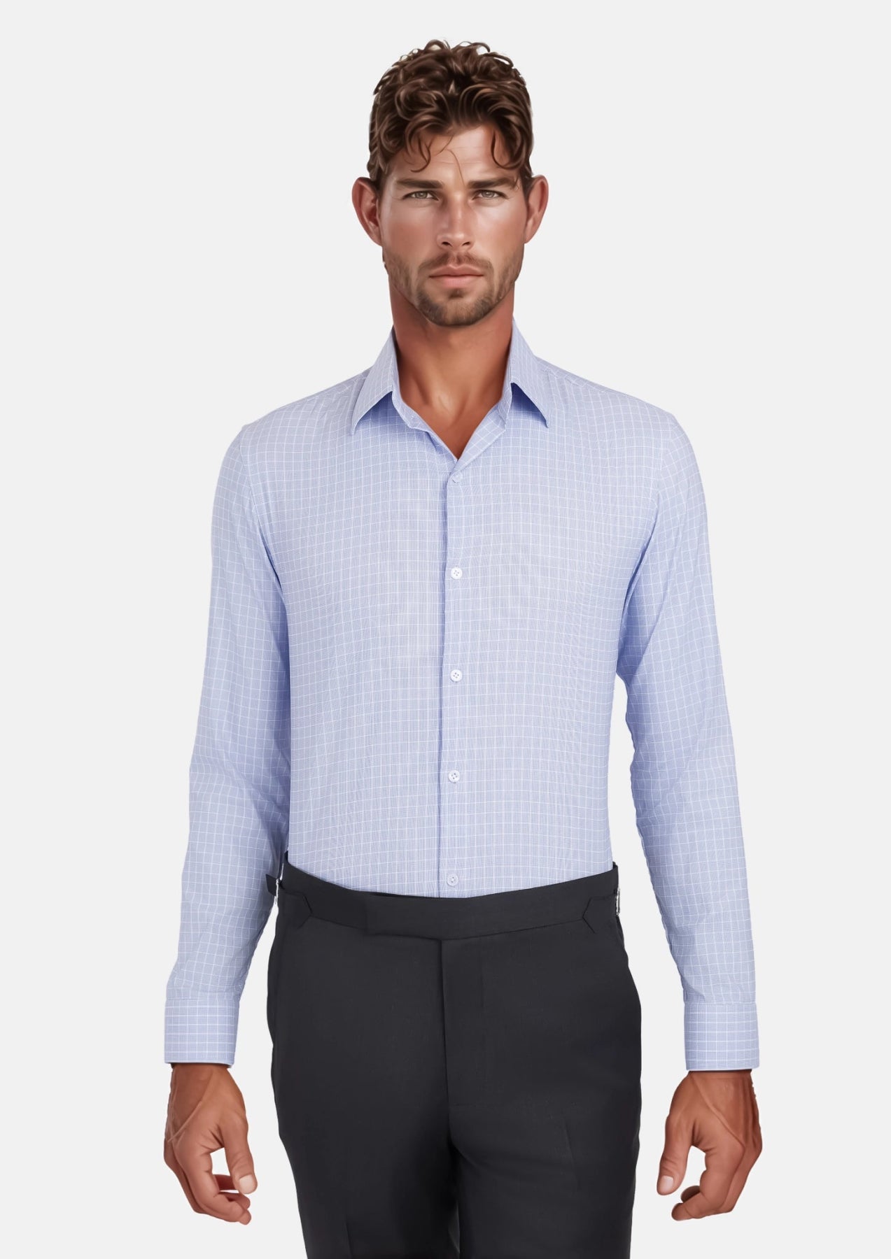 Micro Check Light Blue Shirt - SARTORO