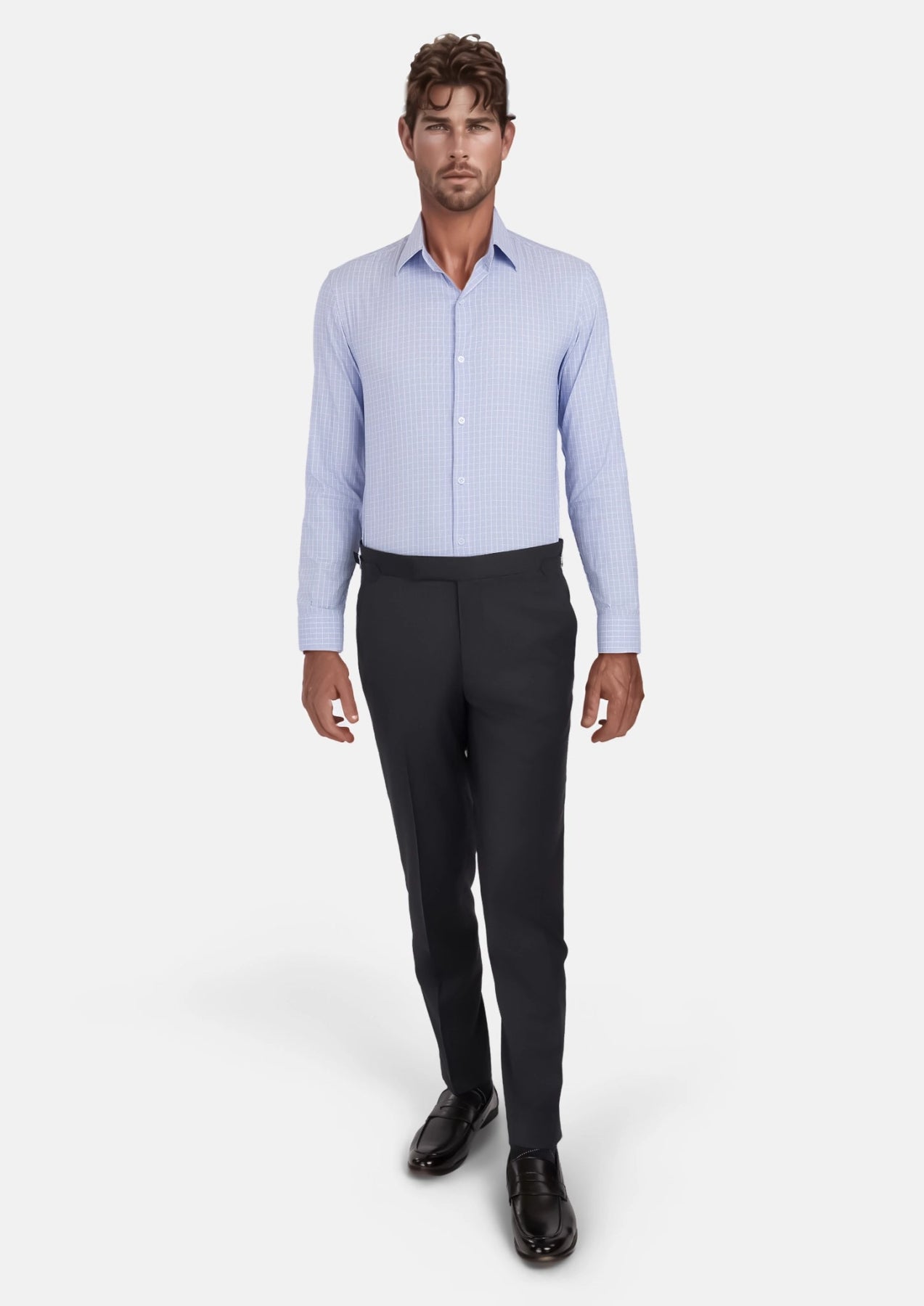 Micro Check Light Blue Shirt - SARTORO