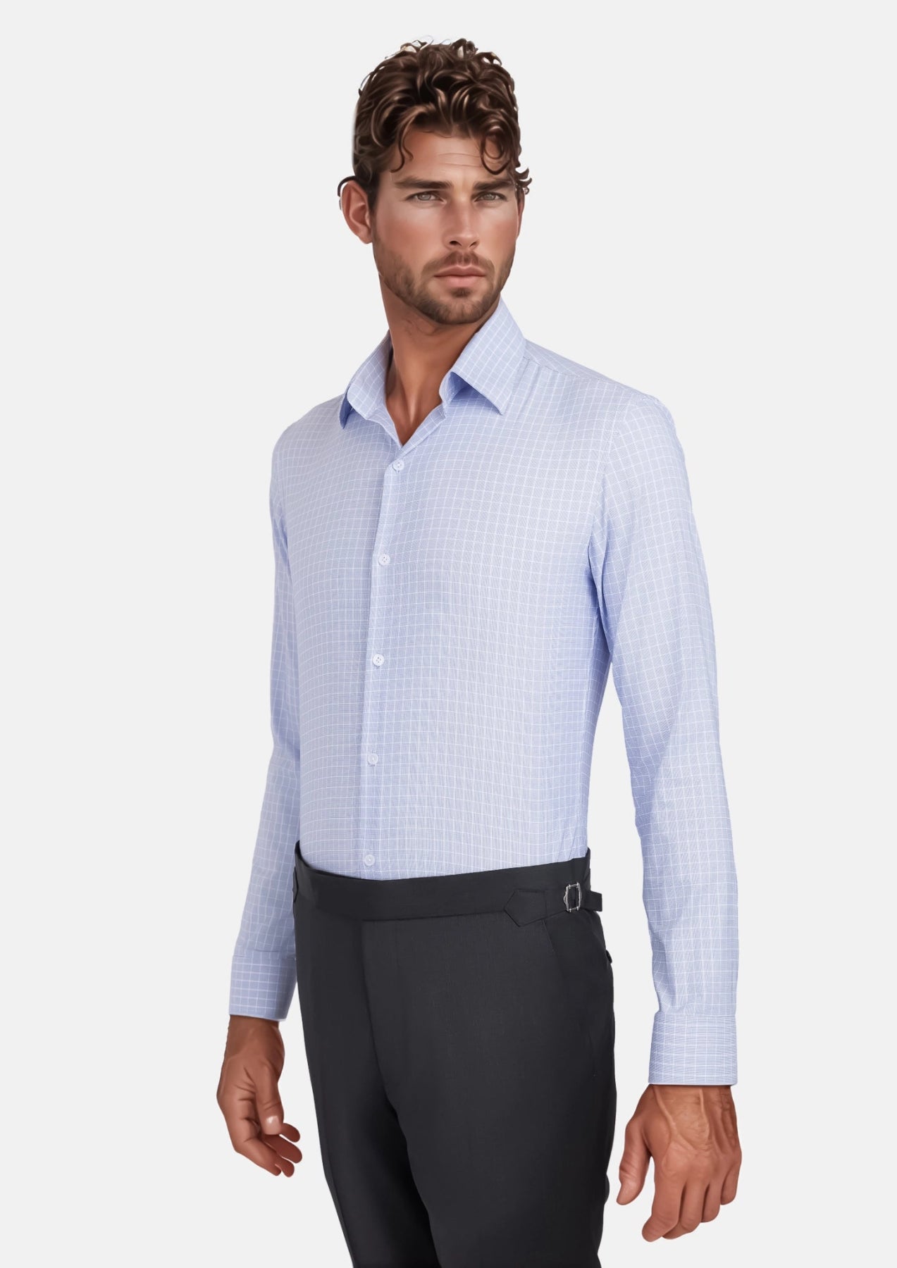 Micro Check Light Blue Shirt - SARTORO