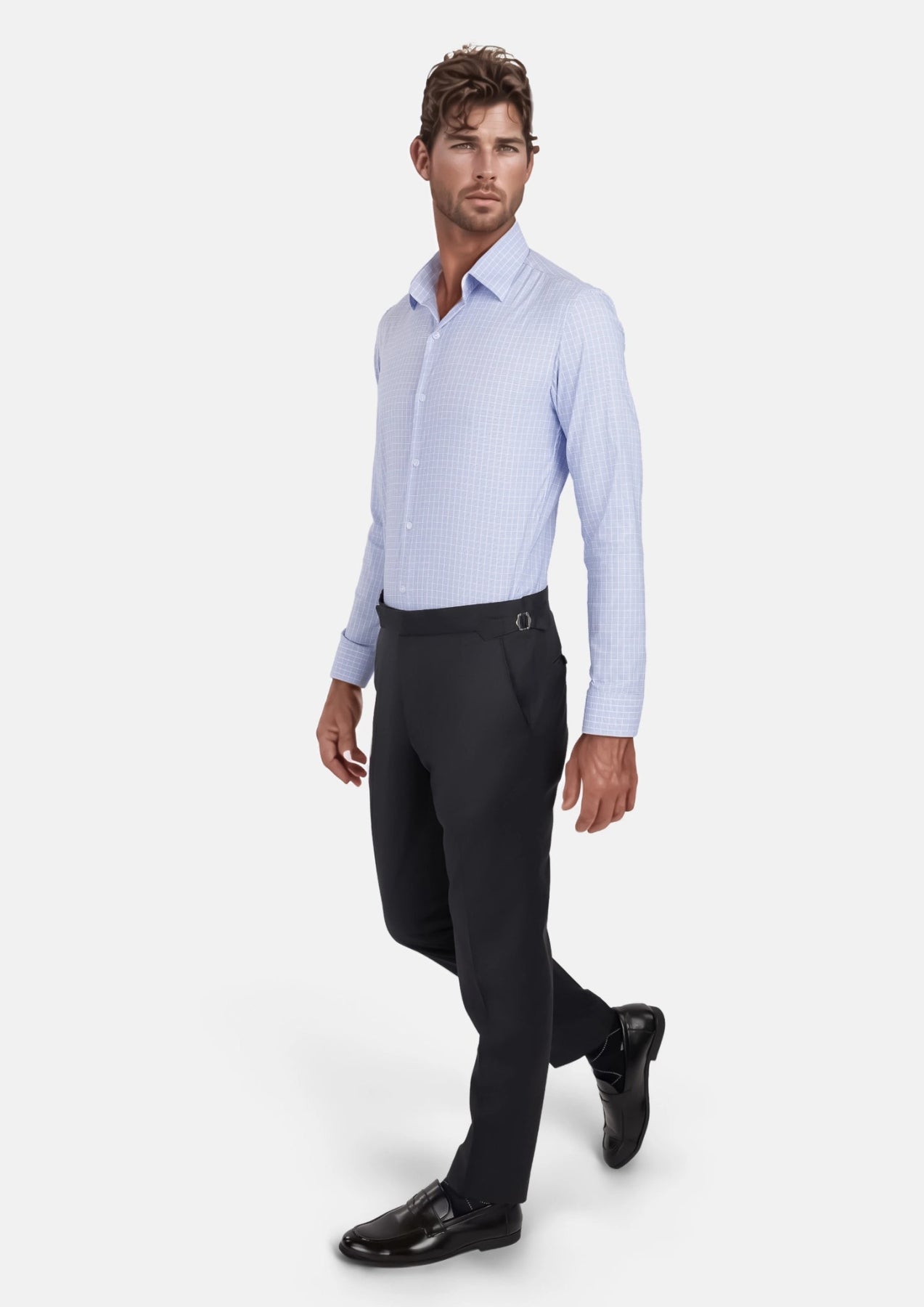 Micro Check Light Blue Shirt - SARTORO