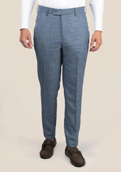 Mid Blue Hopsack Pants - SARTORO