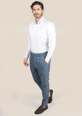 Mid Blue Hopsack Pants - SARTORO