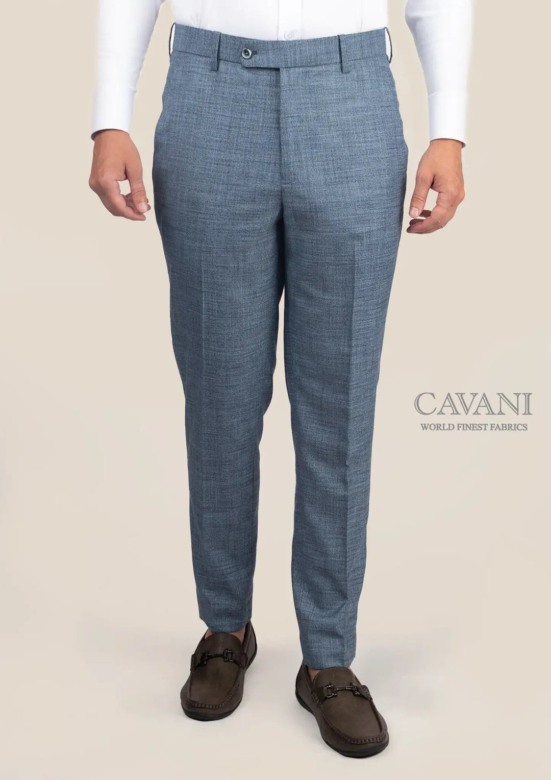 Mid Blue Hopsack Pants - SARTORO