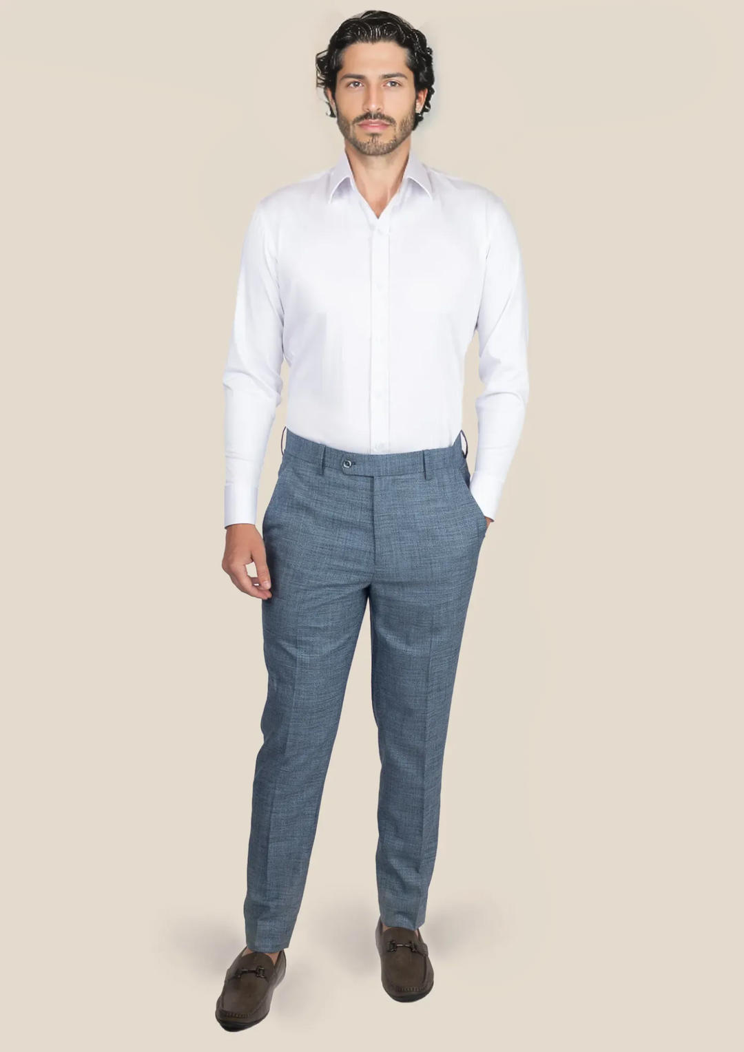 Mid Blue Hopsack Pants - SARTORO