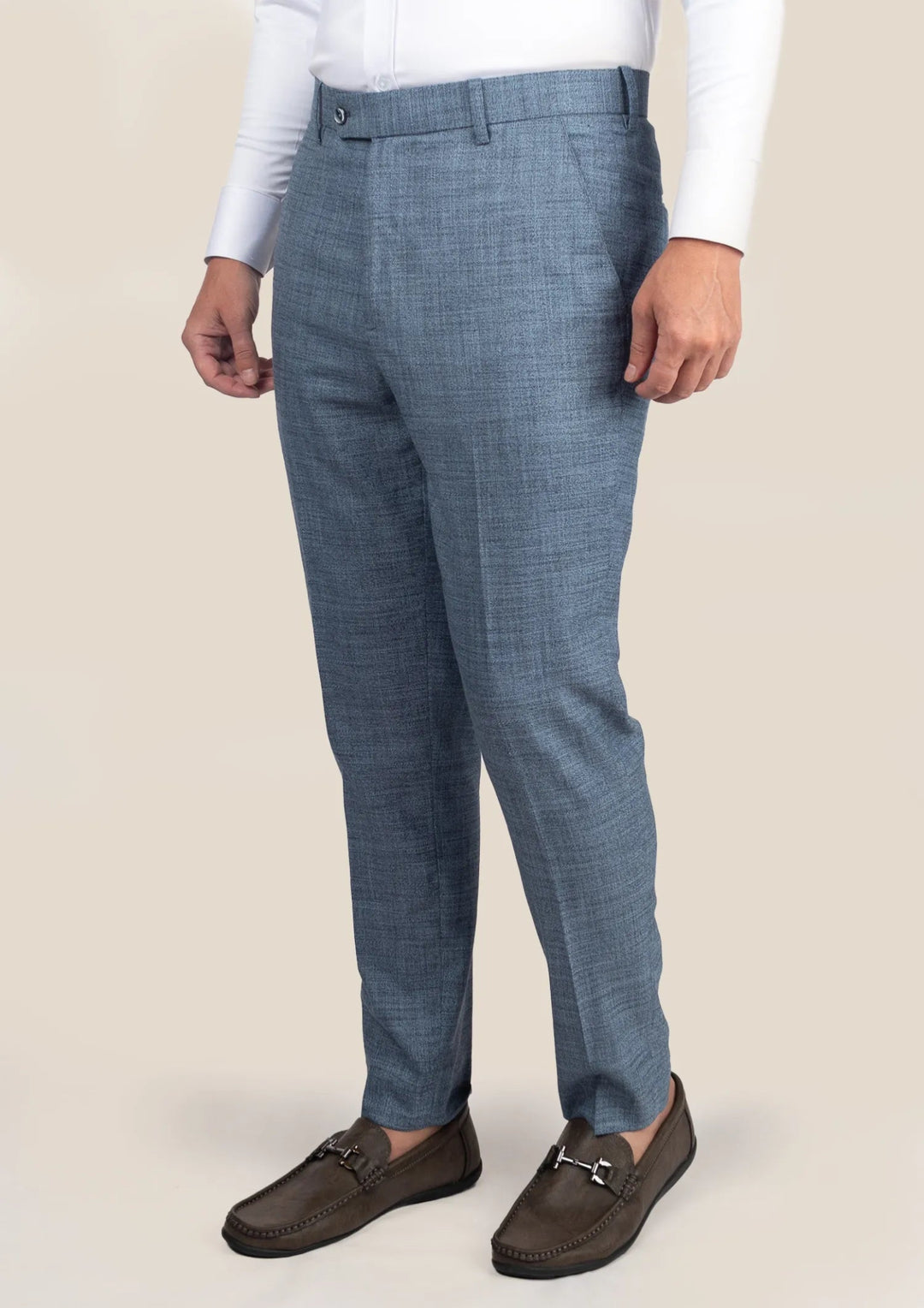 Mid Blue Hopsack Pants - SARTORO