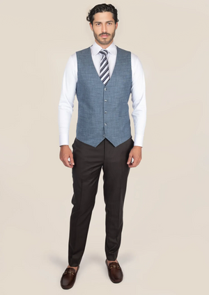 Mid Blue Hopsack Vest - SARTORO