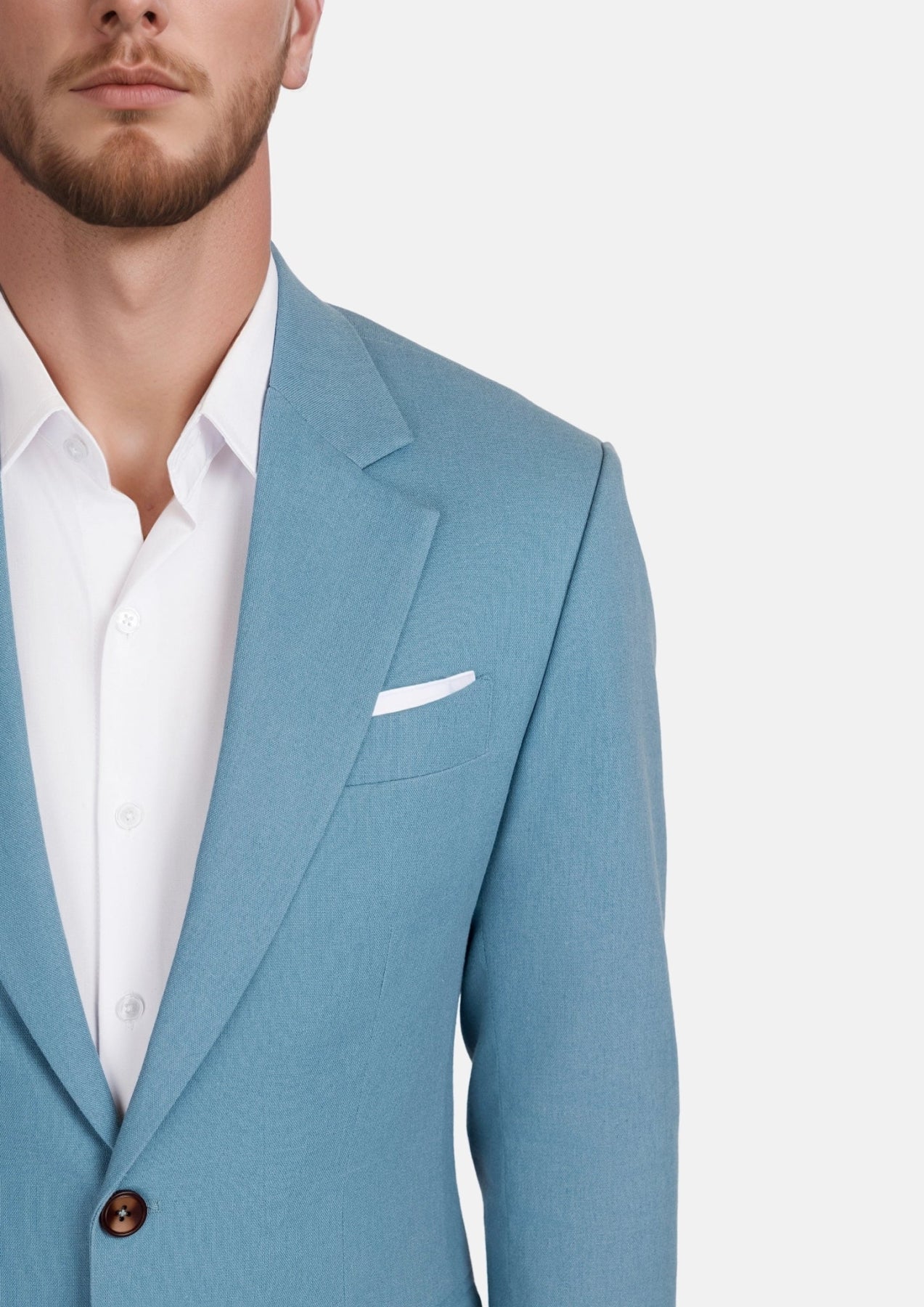 Mid Blue Linen Blend Astor Jacket - SARTORO