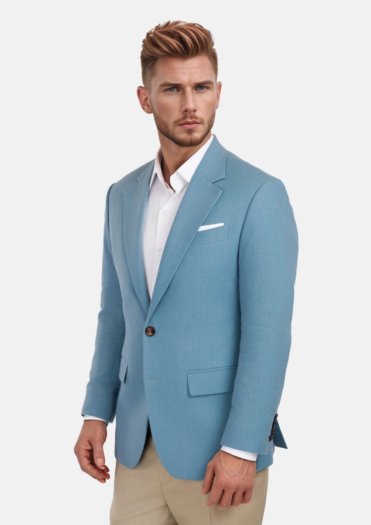 Mid Blue Linen Blend Astor Jacket - SARTORO