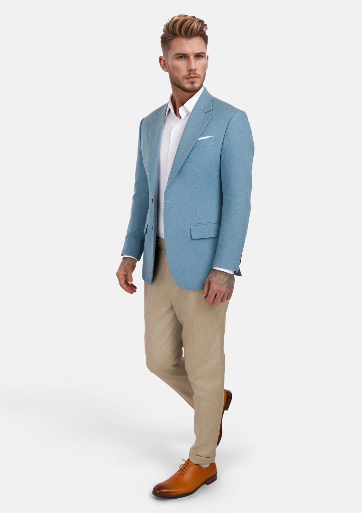 Mid Blue Linen Blend Astor Jacket - SARTORO