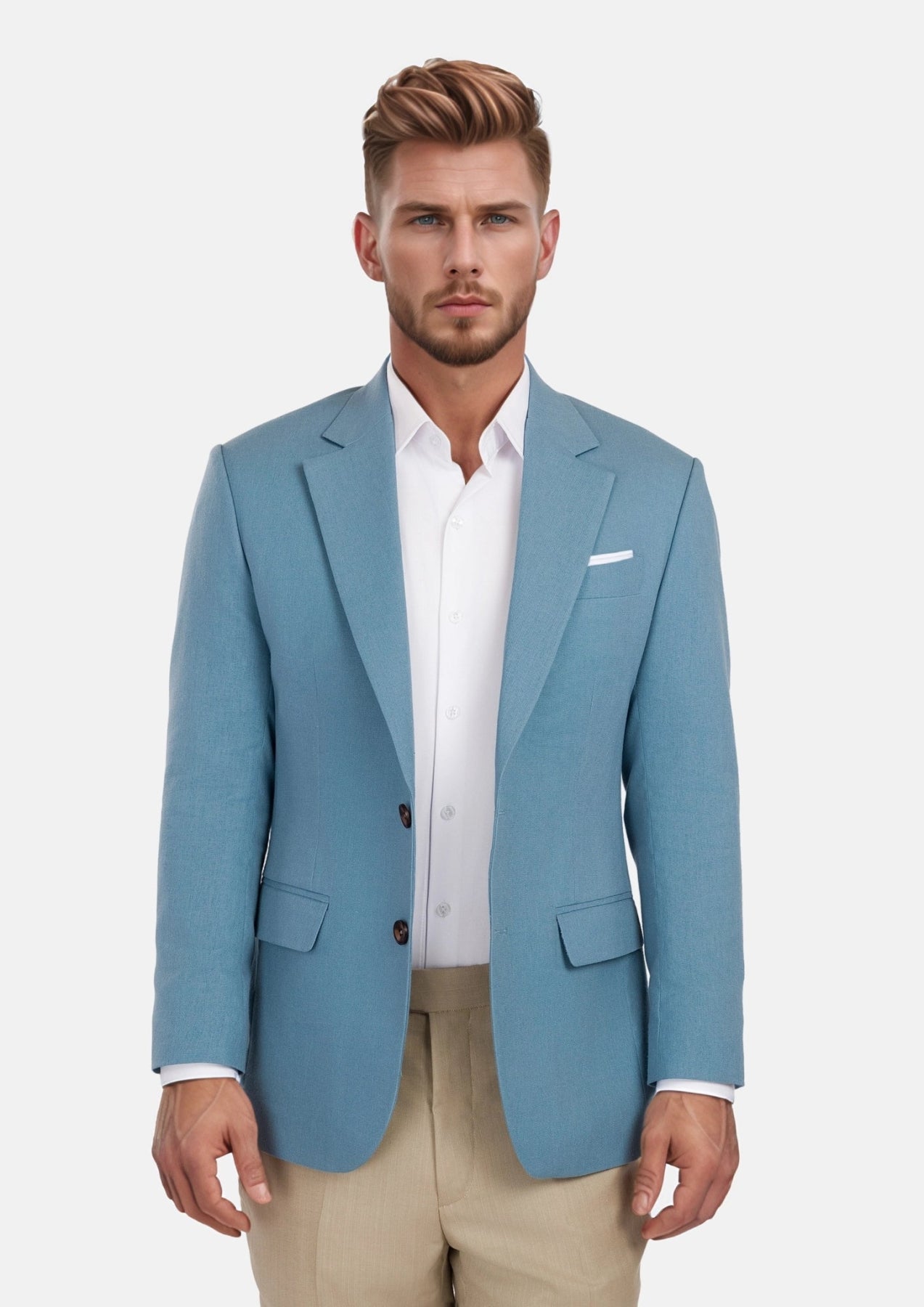Mid Blue Linen Blend Astor Jacket - SARTORO