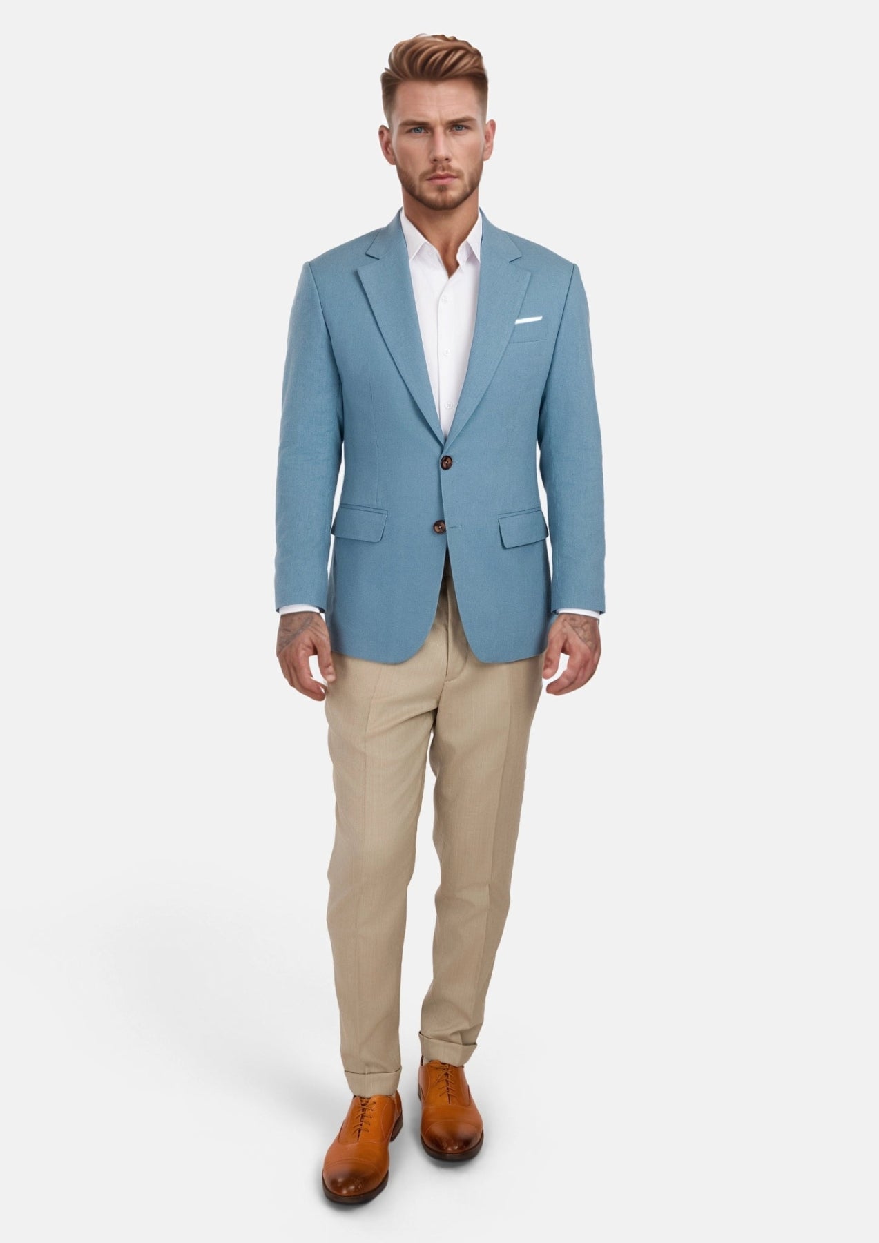 Mid Blue Linen Blend Astor Jacket - SARTORO