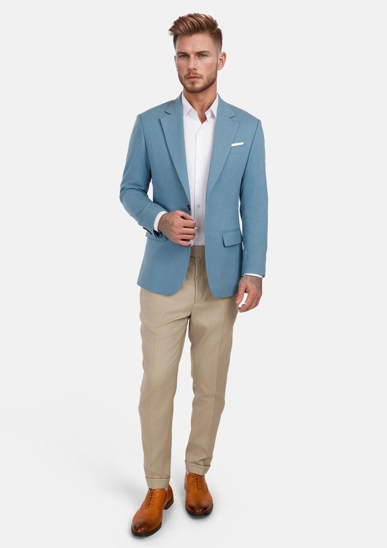 Mid Blue Linen Blend Astor Jacket - SARTORO