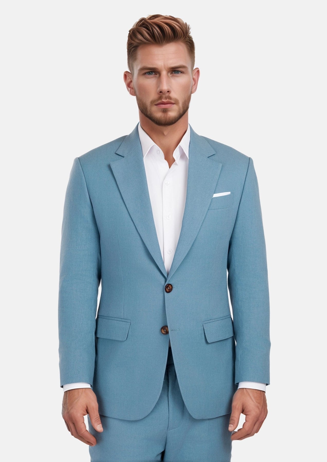 Mid Blue Linen Blend Astor Suit - SARTORO