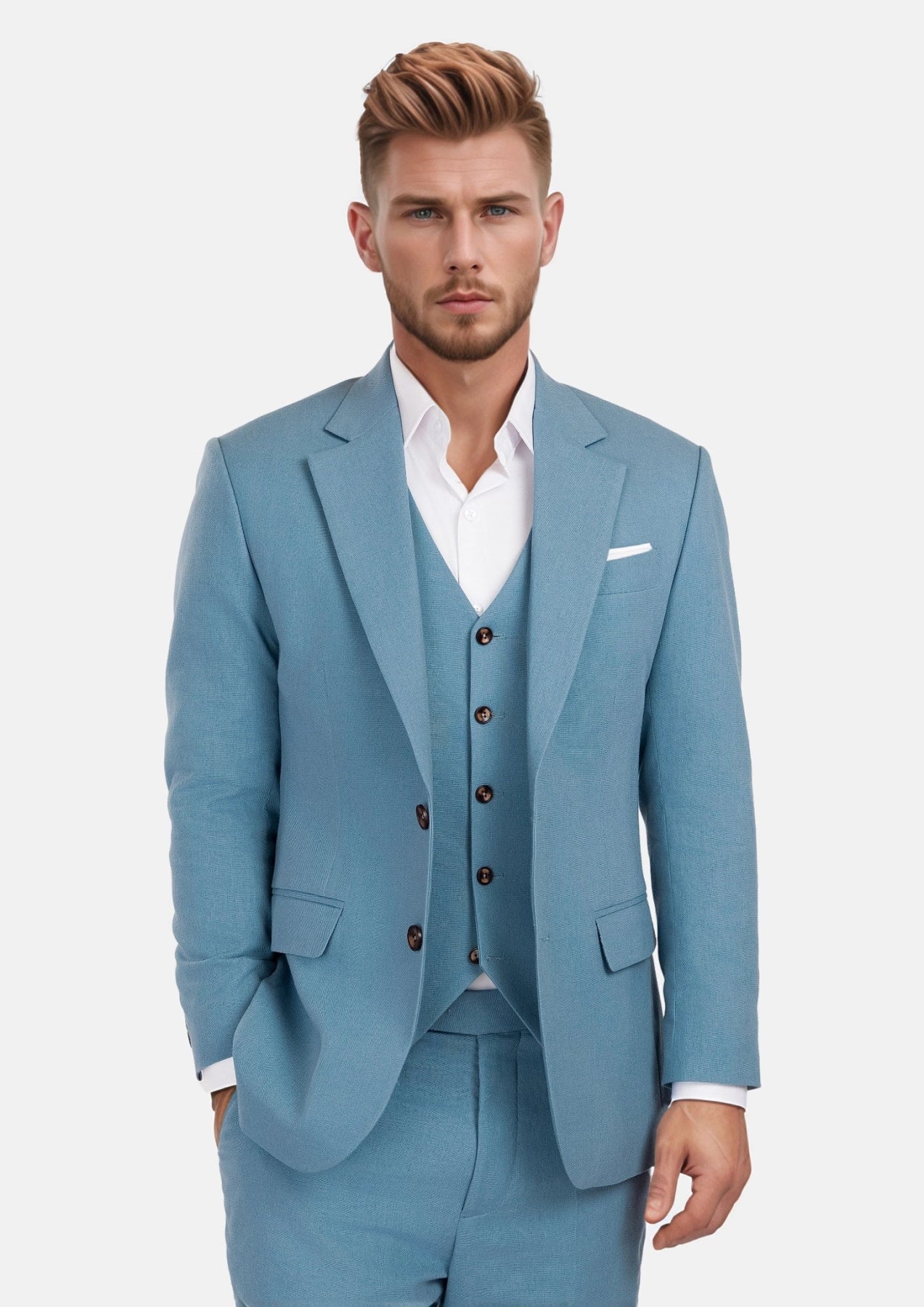 Mid Blue Linen Blend Astor Suit - SARTORO