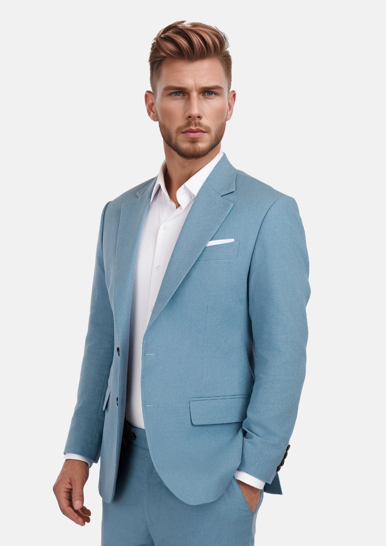 Mid Blue Linen Blend Astor Suit - SARTORO