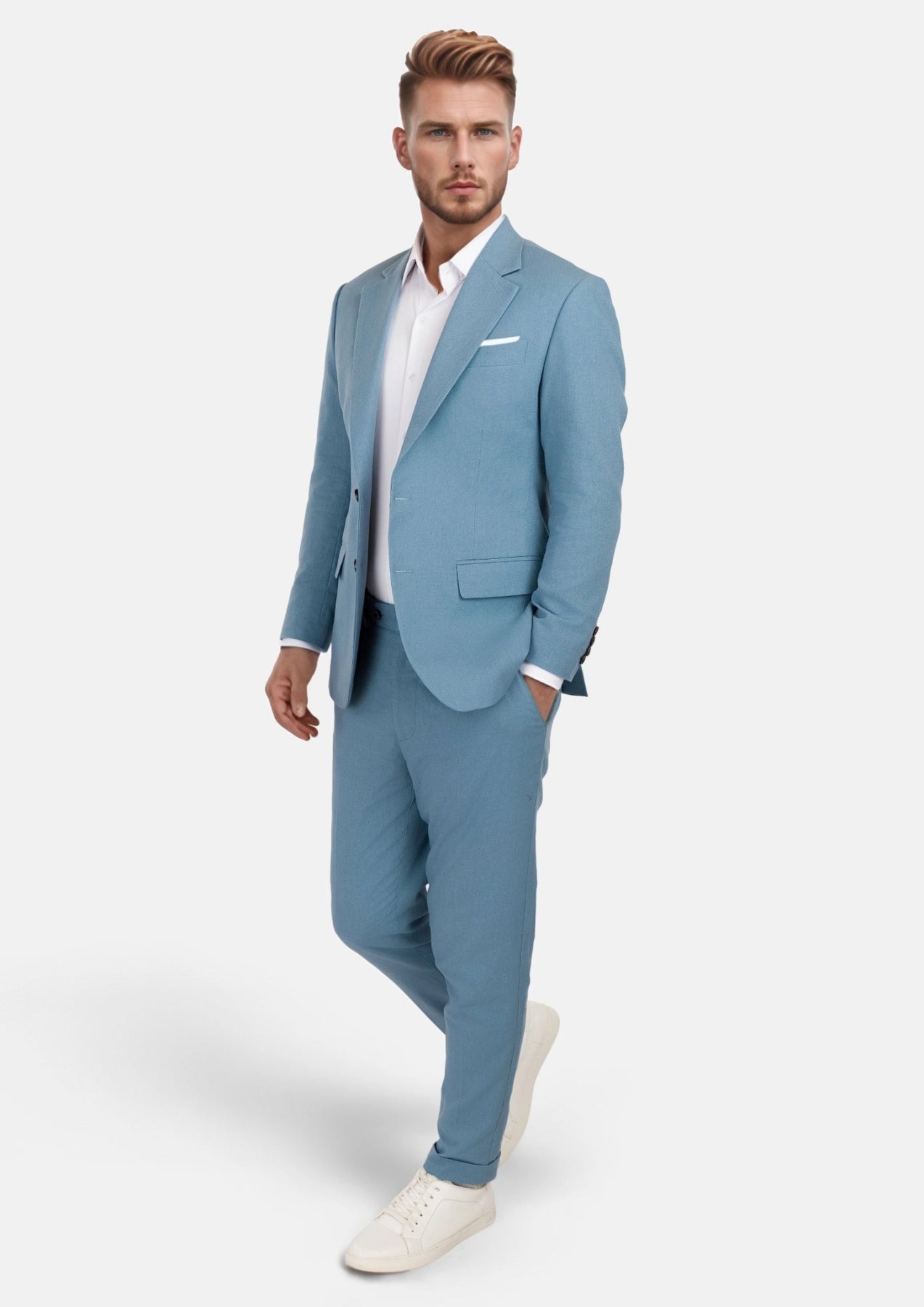 Mid Blue Linen Blend Astor Suit - SARTORO