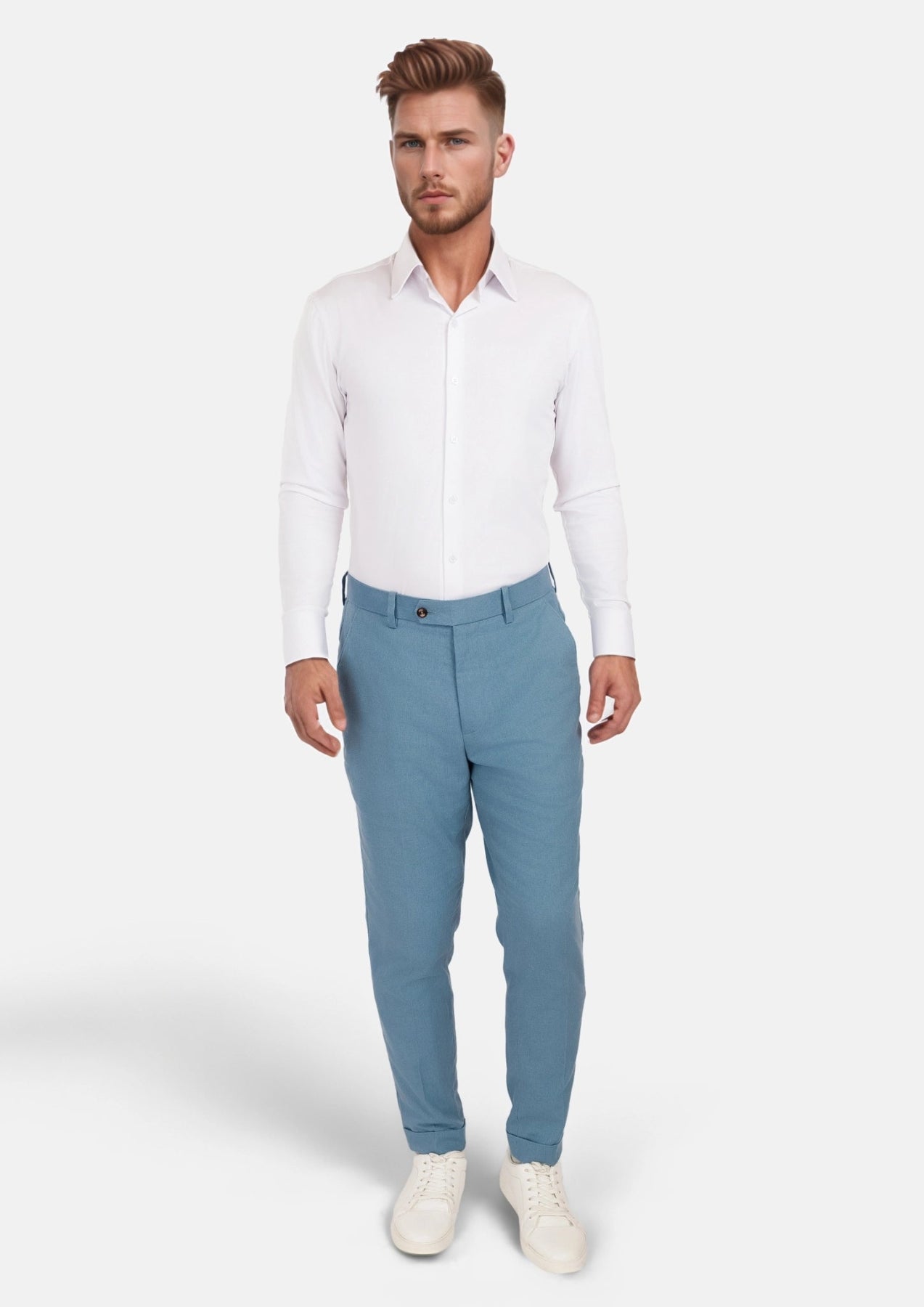 Mid Blue Linen Blend Pants - SARTORO