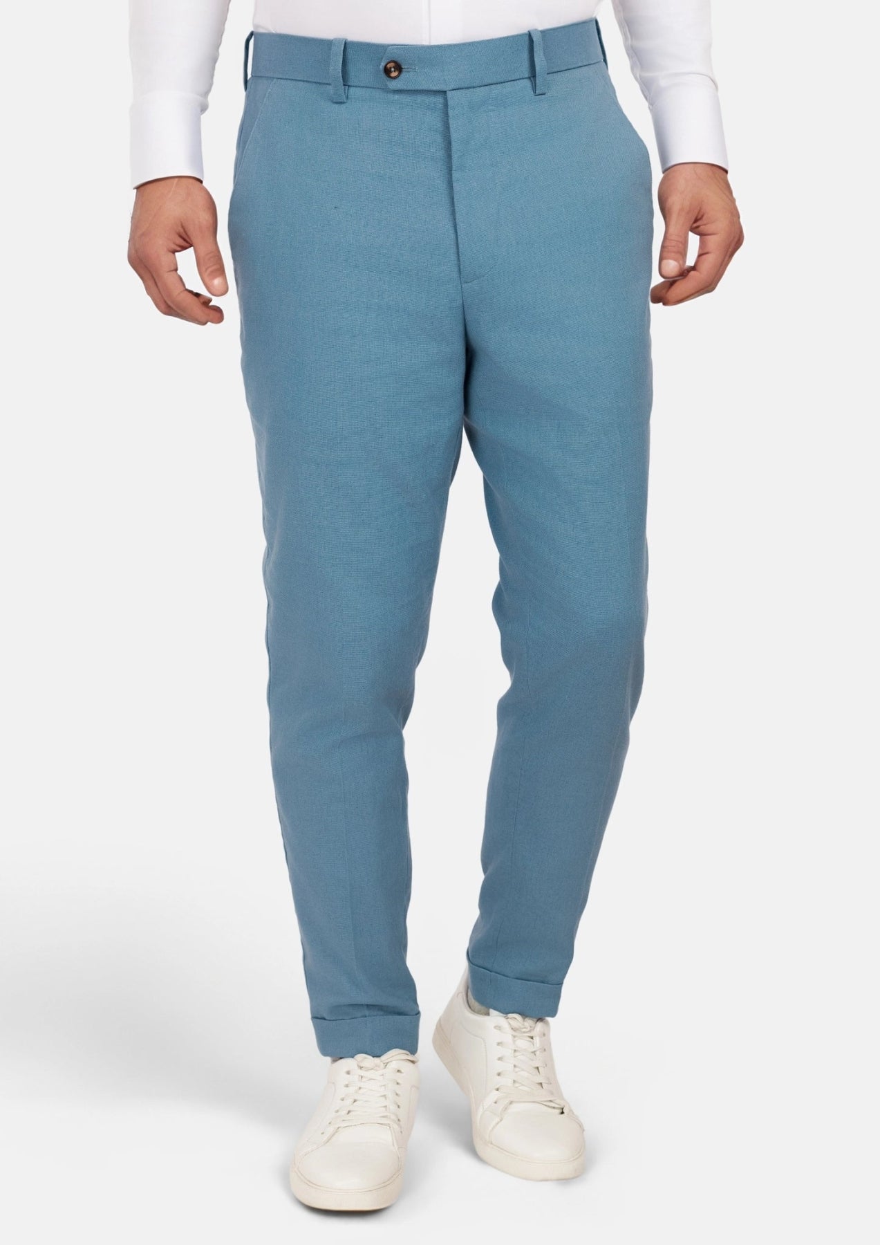 Mid Blue Linen Blend Pants - SARTORO