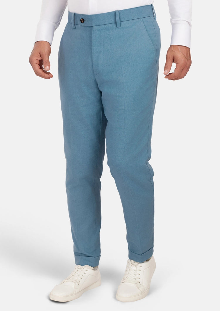 Mid Blue Linen Blend Pants - SARTORO744