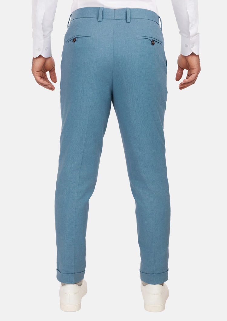 Mid Blue Linen Blend Pants - SARTORO736
