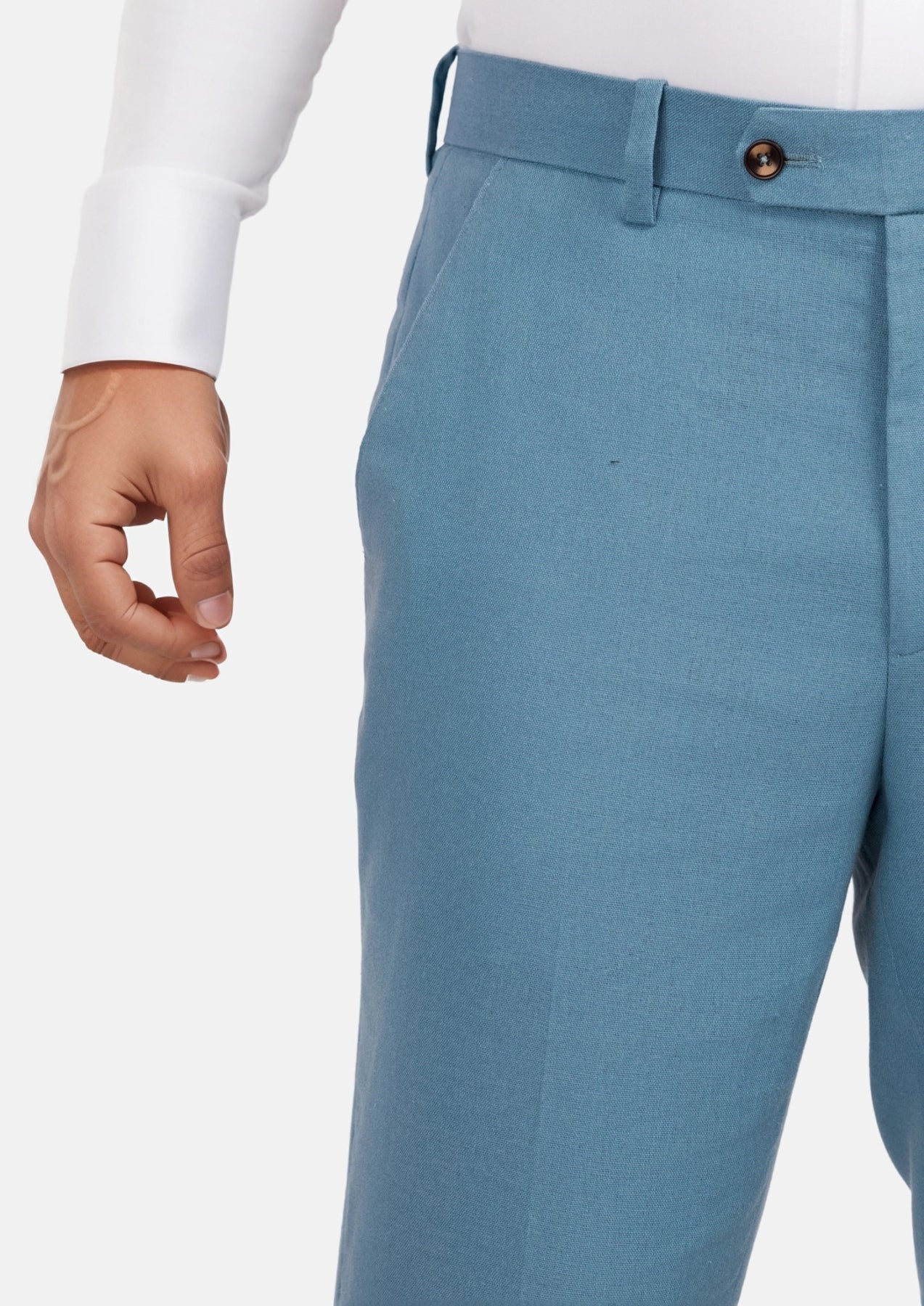 Mid Blue Linen Blend Pants - SARTORO