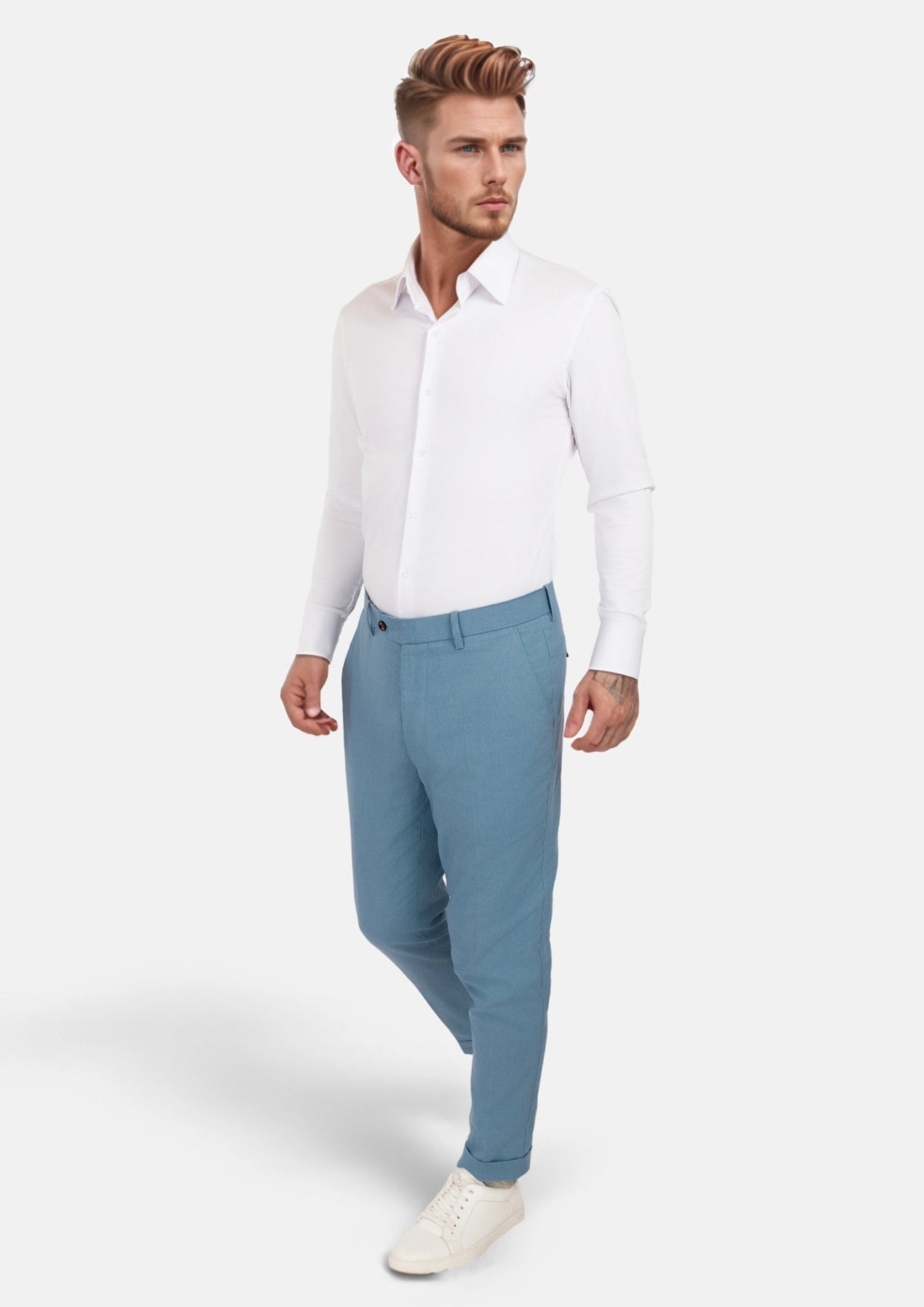 Mid Blue Linen Blend Pants - SARTORO