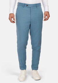 Mid Blue Linen Blend Pants - SARTORO