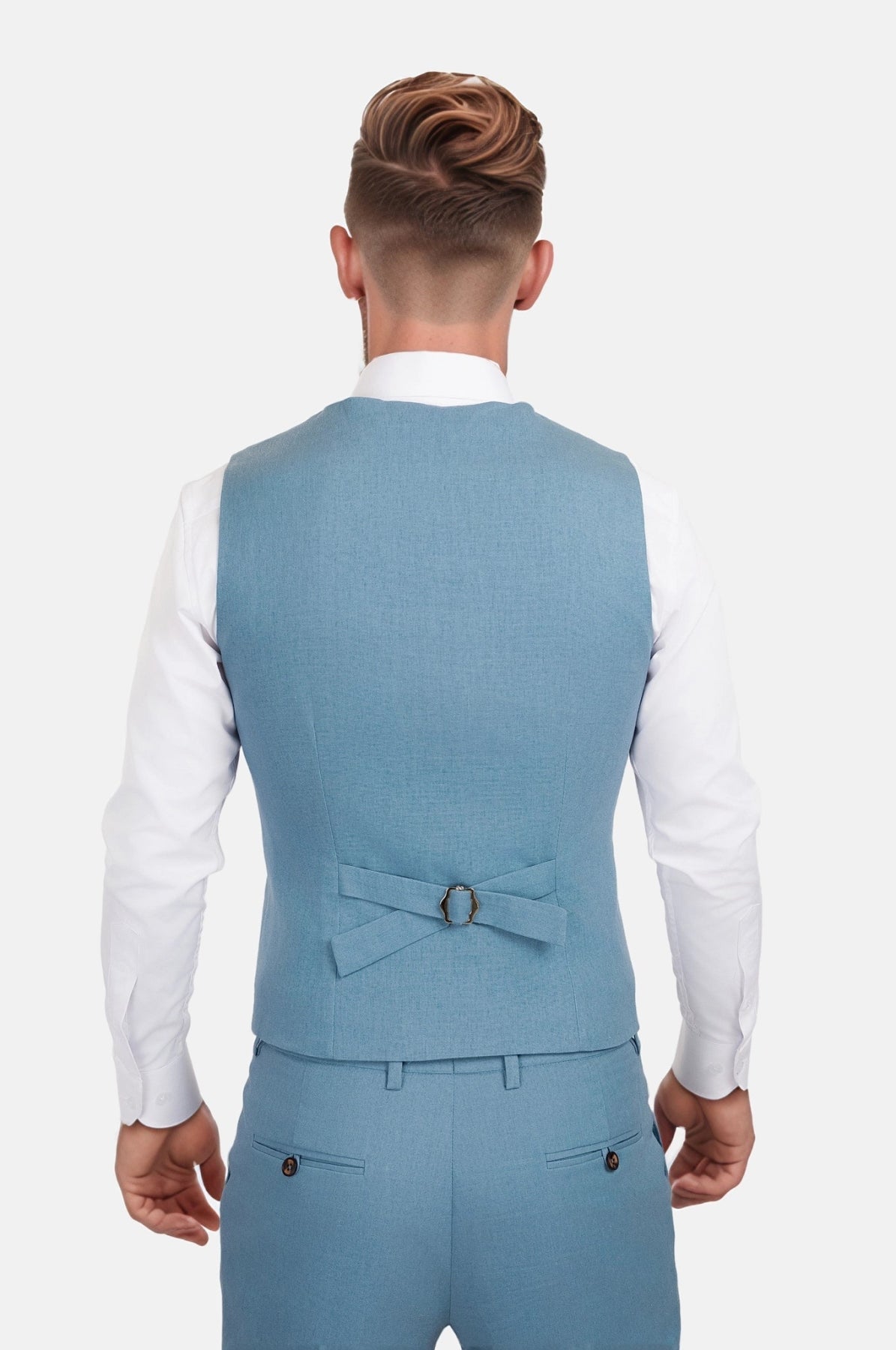 Mid Blue Linen Blend Vest - SARTORO