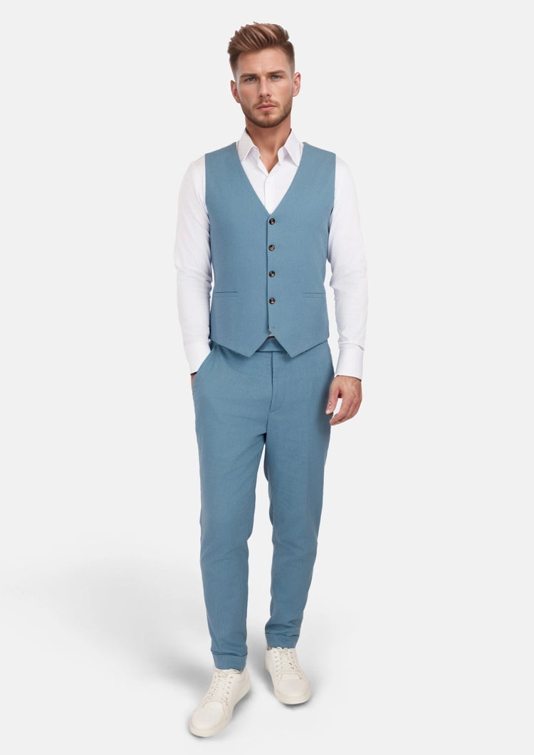 Mid Blue Linen Blend Vest - SARTORO416