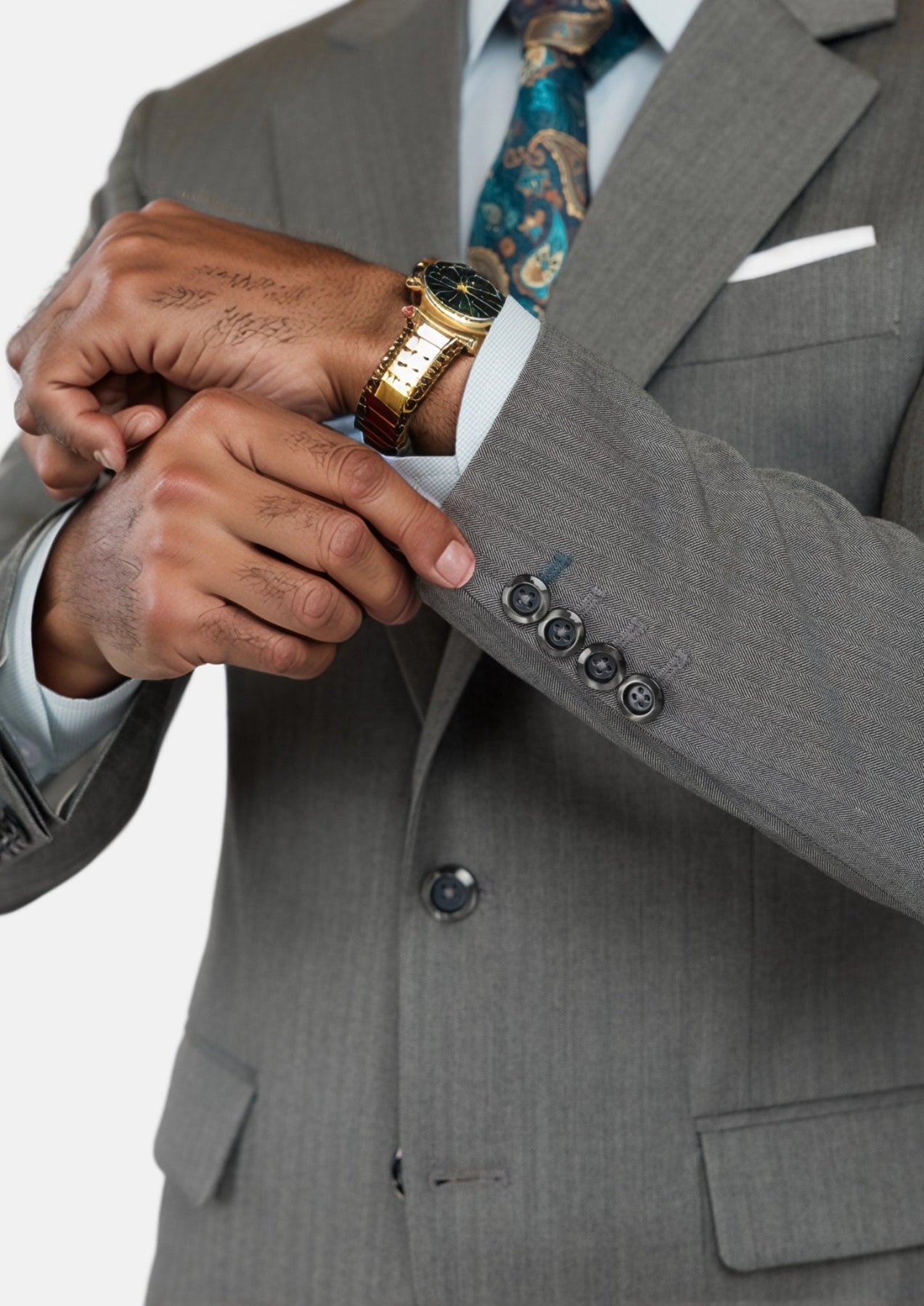 Mid Grey Herringbone Astor Suit - SARTORO