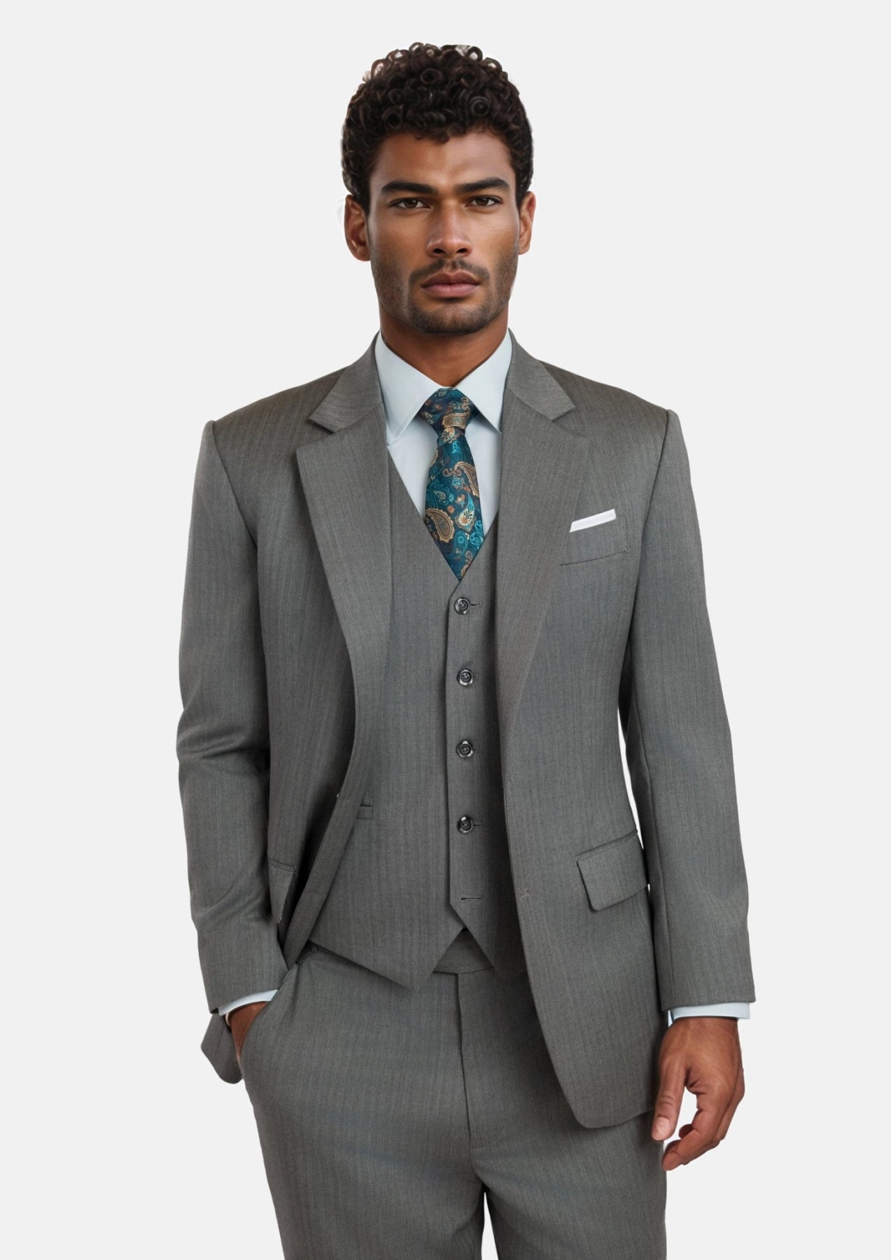 Mid Grey Herringbone Astor Suit - SARTORO