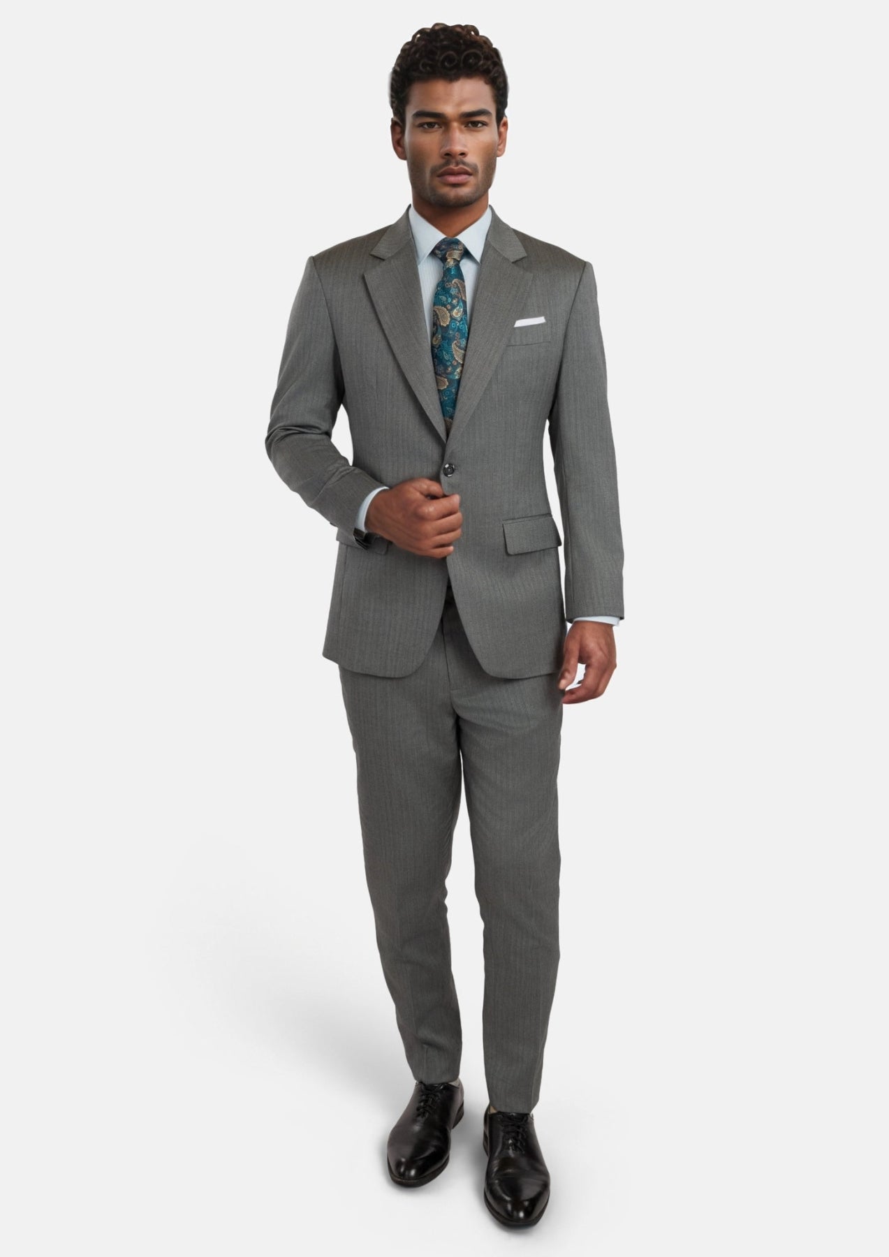 Mid Grey Herringbone Astor Suit - SARTORO