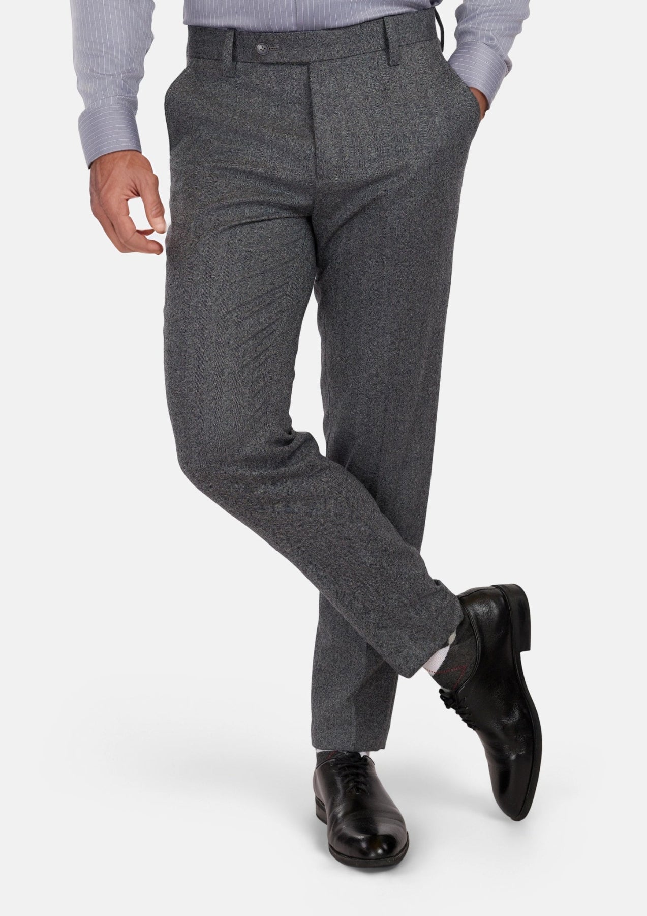 Mid Grey Herringbone Flannel Pants - SARTORO
