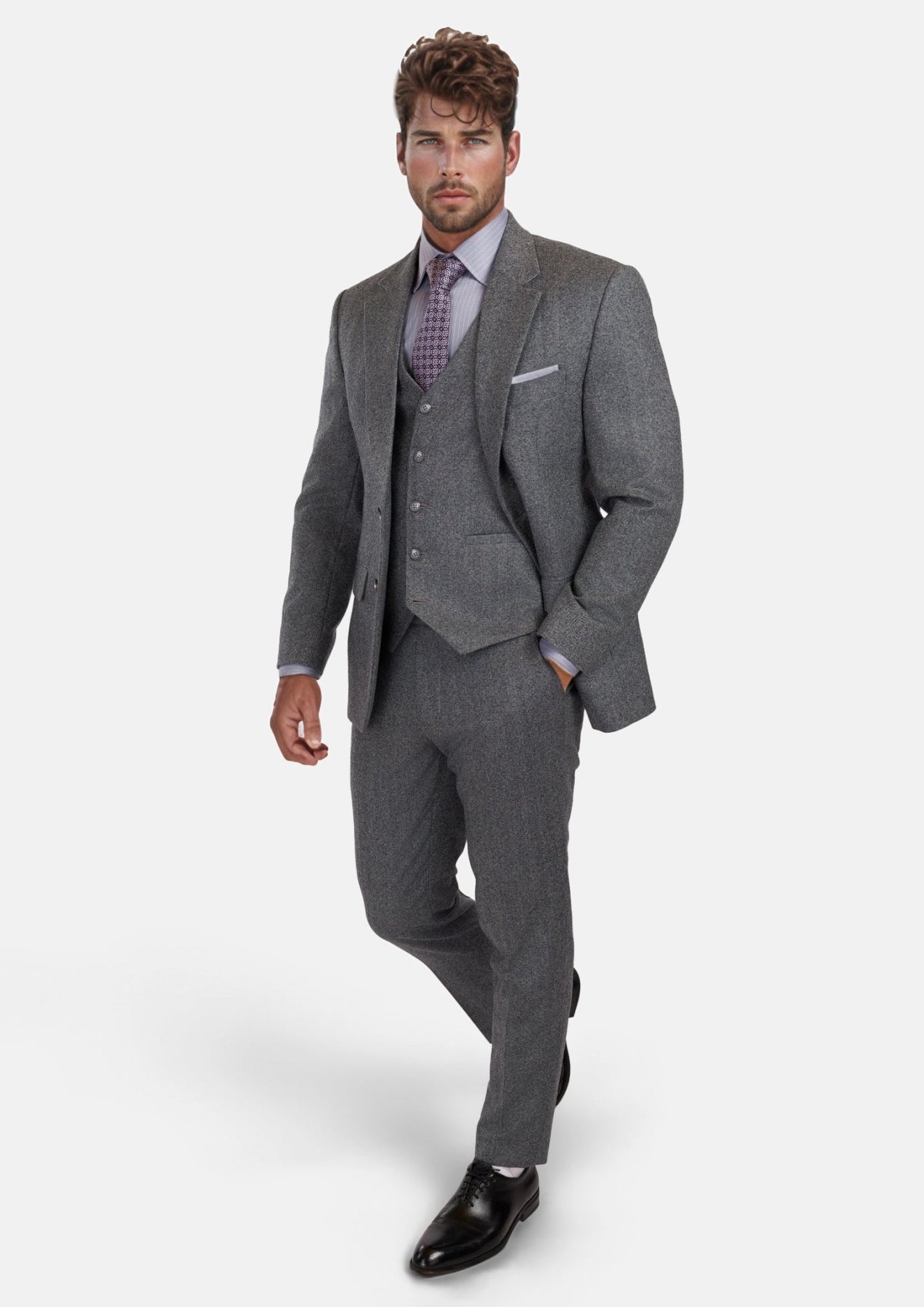 Mid Grey Herringbone Flannel Suit - SARTORO