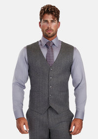 Mid Grey Herringbone Flannel Vest - SARTORO