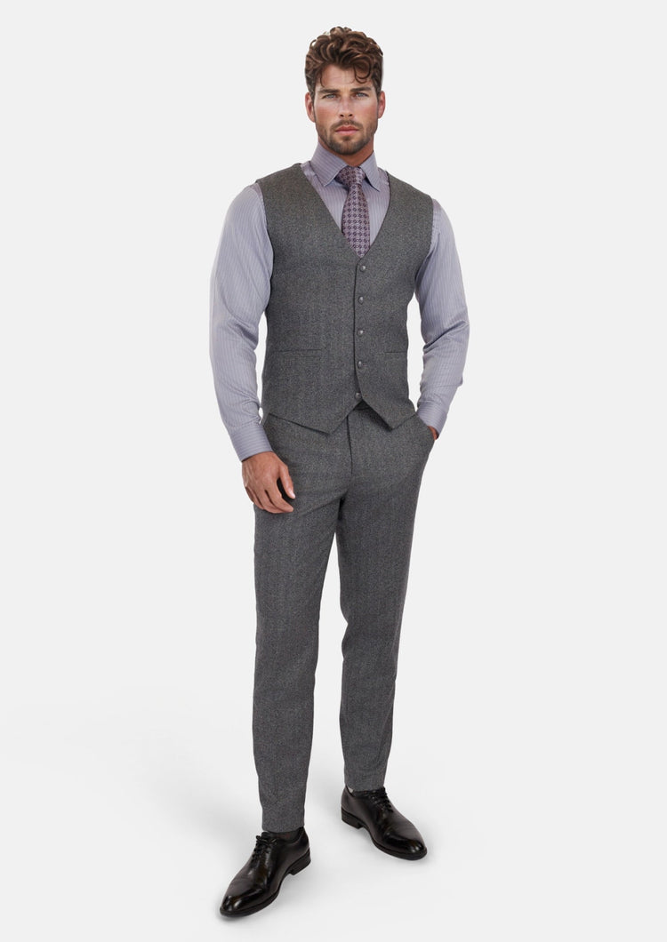 Mid Grey Herringbone Flannel Vest - SARTORO824