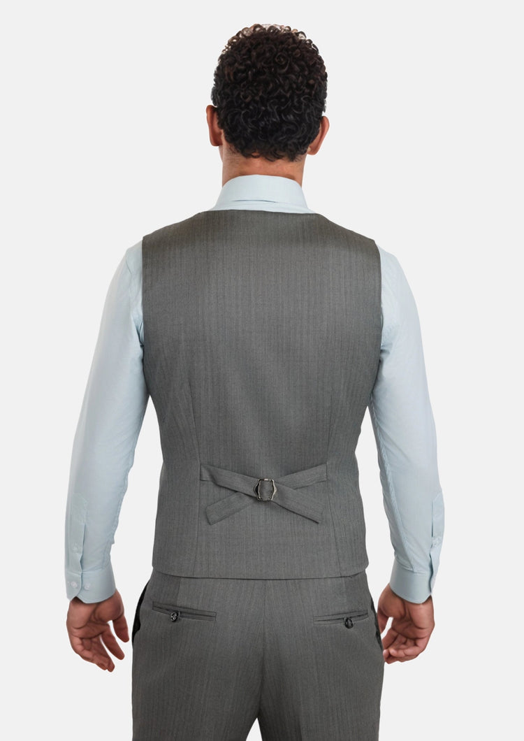 Mid Grey Herringbone Vest - SARTORO387