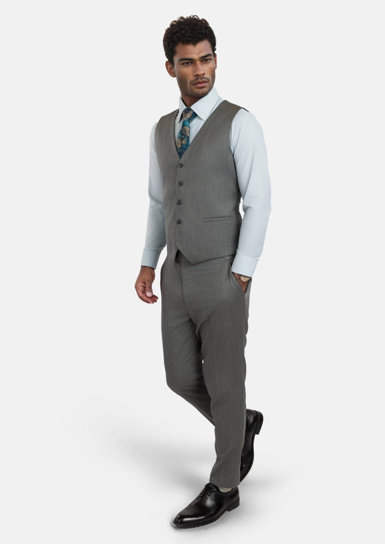 Mid Grey Herringbone Vest - SARTORO437