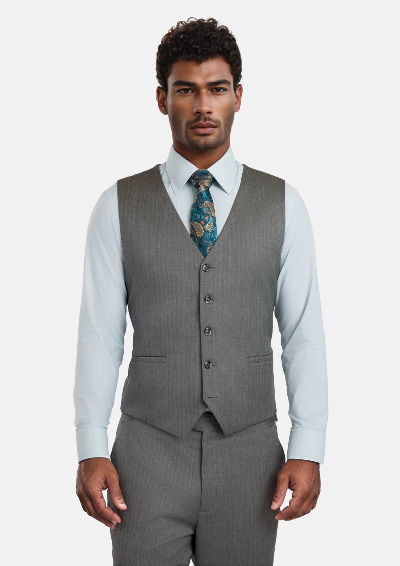 Mid Grey Herringbone Vest - SARTORO